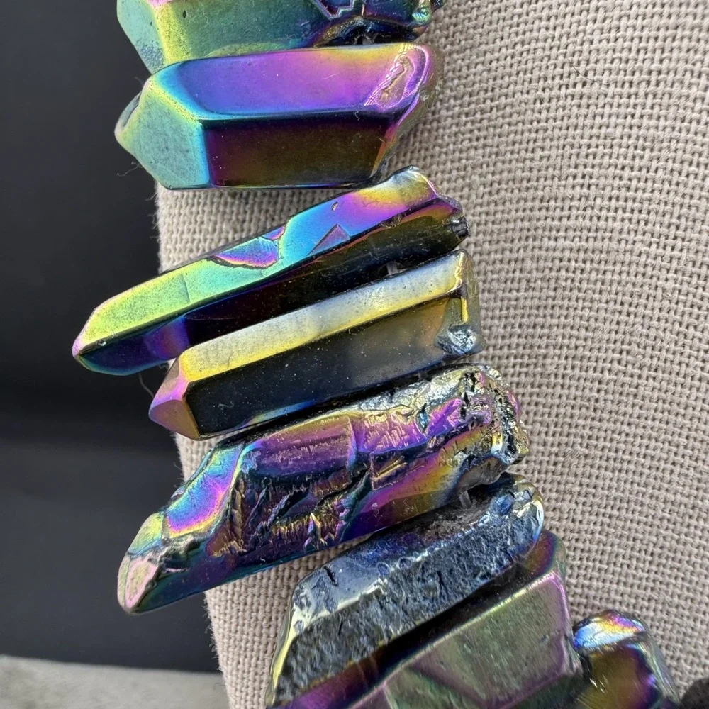 Statement Necklace Silver‎ Tone Peacock Oil Slick 17" - Picture 2 of 8